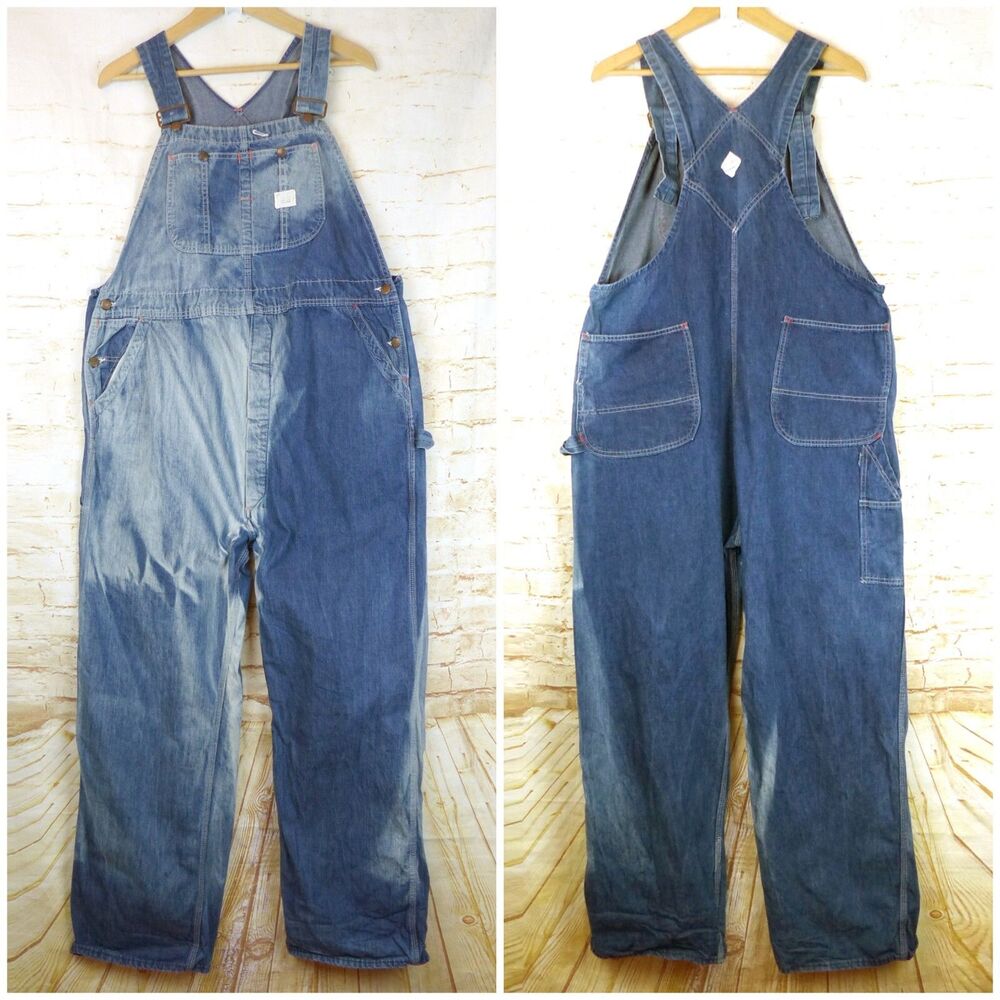 VTG JCPenney Big Mac 70s Denim Overalls 43X30.5 Carpenter Square Back Union Made